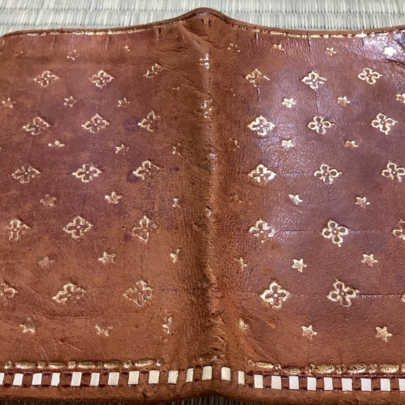 Vintage Hand Tooled Leather Stitched Tan Wallet Card Holder - Picture 8 of 9